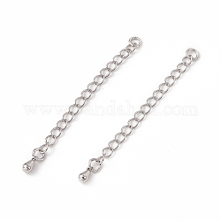 Brass Curb Chain Extender, End Chains with Tiny Teardrop Charms, Platinum, 53x3mm, Hole: 2.5mm