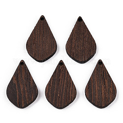 Pendentifs en bois de wengé naturel, non teint, charmes de larme, brun coco, 28x18x3.5mm, Trou: 1.8mm