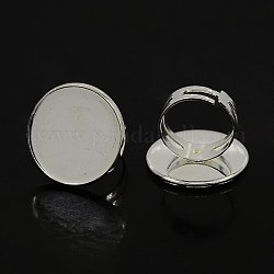 Montajes de anillo de latón ajustable y configuraciones, redondo, color plateado, Bandeja: 25 mm, anillo: 17 mm