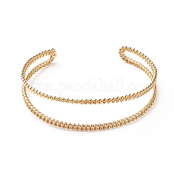 Bracelets manchette à deux rangées pour fille femme, 304 bracelets réglables en perles d'acier inoxydable, or, diamètre intérieur: 2-3/8 pouce (6 cm)