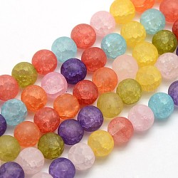Frosted Synthetic Crackle Quartz Round Beads Strands, Dyed & Heated, Mixed Color, 10mm, Hole: 1mm, about 43pcs/strand, 16.17 inch