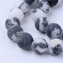 Chapelets de perles en zèbre naturel, mat, ronde, 6~6.5mm, Trou: 1mm, Environ 63 pcs/chapelet, 15.5 pouce