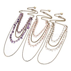 Personalisierte vier Tier-Edelstein Perlen Halsketten, mit Glasperlen, Messing-Kreuz-Ketten und Eisen-Twisted-Ketten, gemischte Stein, 20.5 Zoll