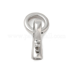 Brass Fold Over Clasps, Ring, Real Platinum Plated, Ring: 9x2mm, Hole: 0.9mm; Clasps: 14x7x4mm, Inner Diameter: 2.5x2mm
