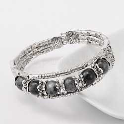 Tibetan Style Antique Silver Alloy Natural Labradorite Gemstone Bracelets, 51mm