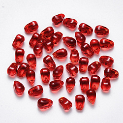Imitation breloques de verre de jade, larme, rouge, 9x6x6mm, Trou: 1mm