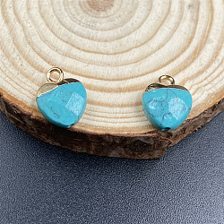 Synthetic Turquoise Charms, with Golden Tone Metal Loops, Heart, 14x10mm