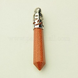 Synthetic Goldstone Big Pendants, with Platinum Color Brass Findings, Bullet, 58~66x11mm, Hole: 4x6mm