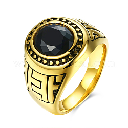 Модные 316л титана стали стеклянные широкая полоса кольца для мужчин, Размер 9, чёрные, античное золото , 18.9 мм