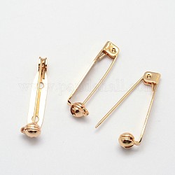 Grade AAA Brass Brooch Findings, Back Bar Pins, with Two Holes, Cadmium Free & Nickel Free & Lead Free, Real 18K Gold Plated, 28x5x6mm, Hole: 1.5mm, Pin: 1mm