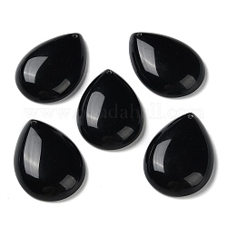 Natural Obsidian Pendants, Teardrop Charms, 35.5x25x8.5mm, Hole: 1mm
