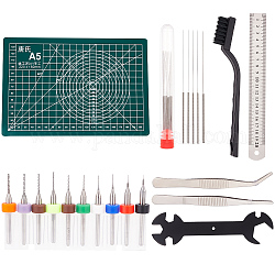 OLYCRAFT 3D Printer Cleaning Tool Sets with 10Pcs Drill Bits and 10Pcs 5 Sizes Nozzle Cleaning Needles 2Pcs Iron Tweezers 1Pc Plastic Brush/PVC Cutting Mat Pad/Ruler/Wrench for 3D Printing Clean