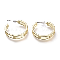 Brass Stud Earrings, Half Hoop Earrings, with 304 Stainless Steel Pins and Plastic Ear Nuts, Ring, Real 18K Gold Plated, 28x5mm, Pin: 0.7mm