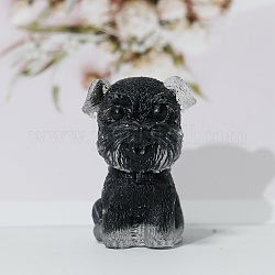 天然黒曜石チップ＆レジンクラフトディスプレイ装飾  シュナウザー犬の置物  家庭用風水装飾品  42x26x28mm