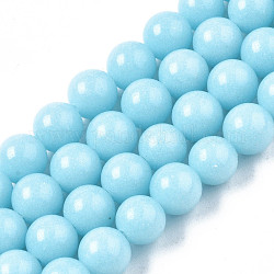 Synthetischer leuchtender Stein runde Perlenstränge, Licht Himmel blau, 8 mm, Bohrung: 1.2 mm, ca. 50 Stk. / Strang, 15.35 Zoll ~ 15.55 Zoll (39 cm ~ 39.5 cm)