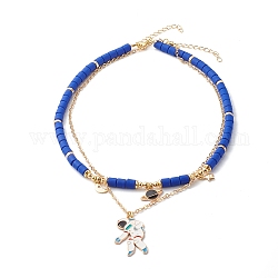 Ensemble de collier pendentif planète et astronaute en alliage émaillé, avec polymère perles d'argile, bleu, 16.93 pouce (43 cm), 17.91 pouce (45.5 cm), 2 pièces / kit