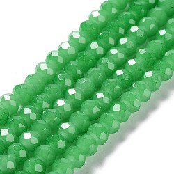 Brins de perles de verre imitation jade peints au four, facettes rondelle, vert de mer moyen, 10x8mm, Trou: 1mm, Environ 63~65 pcs/chapelet, 18.90'' (48~50 cm)