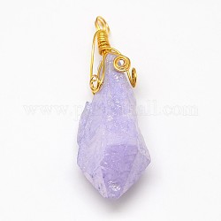 Electroplate Golden Wire Wrapped Gemstone Natural Rough Raw Crystal Pendants, Nuggets, Lilac, 40~80x14~30mm, Hole: 3~4mm