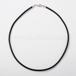 Cowhide Leather Necklace Making, with Brass Lobster Claw Clasps and Brass Cord Ends, Platinum Metal Color, Black, 46x0.3cm