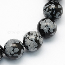 Copo de nieve natural, abalorios redondos de obsidiana hebras, 10.5mm, agujero: 1.2 mm, aproximamente 36 pcs / cadena, 15.7 pulgada