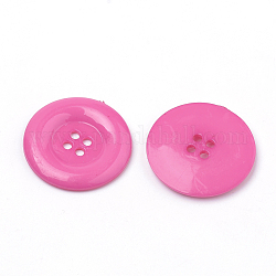 4-Hole Acrylic Buttons, Flat Round, Hot Pink, 25.5x3.5mm, Hole: 2mm