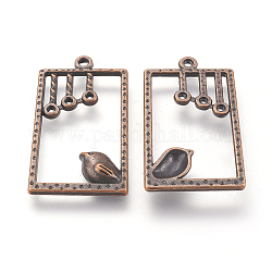 Alloy Pendants, Rectangle with Bird, Lead Free and Cadmium Free, Red Copper, 34x19x2.5mm, Hole: 2mm