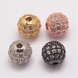 Perline zirconi micro pave  in ottone, tondo, colore misto, 8.5x8mm, Foro: 1.5 mm