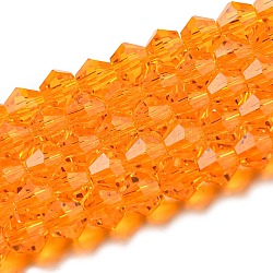 Transparente Glasperlen Stränge, facettiert, Doppelkegel, orange, 3x2.5 mm, Bohrung: 0.7 mm, ca. 162~185 Stk. / Strang, 12.76~14.61 Zoll (32.4~37.1 cm)