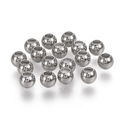 202 perline in acciaio inossidabile, con gomma all'interno, perle scorrevoli, branelli del tappo, colore acciaio inossidabile, 4x3.3mm, Foro: 1.8 mm