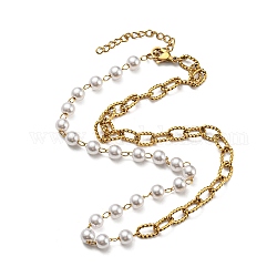 Placcatura ionica (ip) 304 graffetta in acciaio inossidabile e collane a catena con perle di perle di plastica, oro, 16.54 pollice (42 cm)