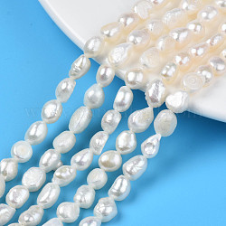 Natural Cultured Freshwater Pearl Beads Strands, Two Sides Polished, Seashell Color, 7.5~9.5x6~7.5x4~6.5mm, Hole: 0.7mm, about 42~44pcs/strand, 13.98 inch~14.37 inch(35.5cm~36.5cm)