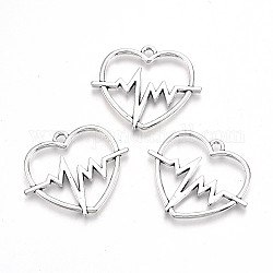 Tibetan Style Alloy Pendants, Lead Free & Cadmium Free, Heart with Heart Beat, Antique Silver, 24.5x29.5x2mm, Hole: 2mm