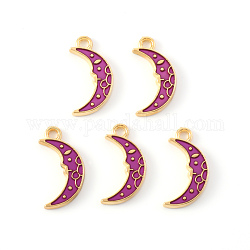 Emaille Anhänger Legierung, Mond, Licht Gold, Medium violett rot, 17x9x1.5 mm, Bohrung: 1.6 mm
