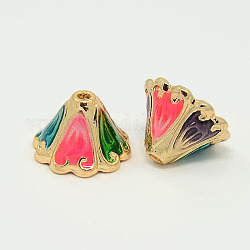 Imitation Indonesia Style Golden Plated Alloy Enamel Flower Bead Caps, Colorful, 16x10mm, Hole: 2mm