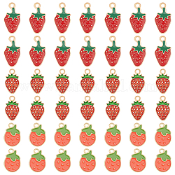 Dicosmetic 90 Stück, 3 Stile, Erdbeer-Charms, Legierung, Frucht-Emaille-Anhänger, Rot und Hellgold, niedliche Frucht-Anhänger für DIY-Halsketten, Armbänder, Schmuckherstellung, Bohrung: 1.6~2 mm