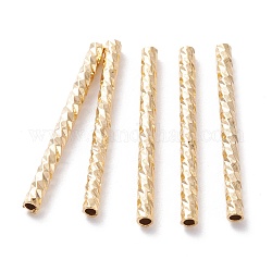 Brass Tube Beads, Long-Lasting Plated, Faceted Tube, Real 24K Gold Plated, 25x2mm, Hole: 1.2mm