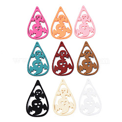Faux Suede Big Pendants, Halloween, Teardrop with Ghost, Mixed Color, 64~65x38~39x1.5mm, Hole: 1.2mm