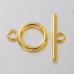 Aleación de estilo tibetano toggle corchetes, sin plomo y cadmio, dorado, anillo: 19x14 mm, bar: 2x22 mm, agujero: 2.5 mm