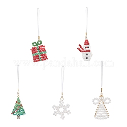 クリスマスガラスシードビーズペンダント装飾  編組ナイロン糸吊り飾り  混合図形  110~128mm  5個/セット