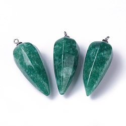 Natural White Jade Pointed Pendants, with Stainless Steel Findings, Cone, Dyed, Stainless Steel Color, 50~53x19~21mm, Hole: 2mm
