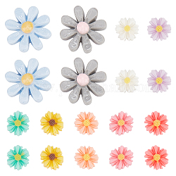 Gorgecraft 90Pcs 9 Colors Flatback Opaque Resin Flower Daisy Cabochons, Mixed Color, 9x2.5mm, 10pcs/color;;17~18x5~6mm,10pcs/color