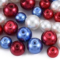 3 colori perle di vetro, tondo, perline rosse e bianche e blu, colore misto, 6~8mm, Foro: 1 mm, scatola: 85x85x85