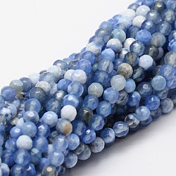 Faceted Natural Agate Round Beads Strands, Dyed, Cornflower Blue, 4mm, Hole: 1mm, about 92pcs/strand, 15.3 inch
