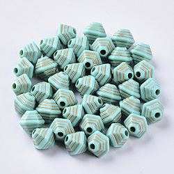 Acrylic Beads, Metal Enlaced, Plating Acrylic Beads, Golden Metal Enlaced, Bicone, Dark Turquoise, 10x11x9.5mm, Hole: 2mm