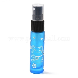 Botellas de spray de vidrio, atomizador de niebla fina, con tapa antipolvo de plástico y botella recargable, con patrón de gato de la fortuna y caracteres chinos, azul claro, 2x9.6 cm, agujero: 9.5 mm, capacidad: 10ml (0.34fl. oz)