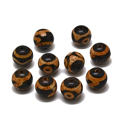 Abalorios de Dzi de estilo tibetano, Abalorios de ágata natural, teñido, redondo, Patrones mixtos, 12mm, agujero: 1.4 mm