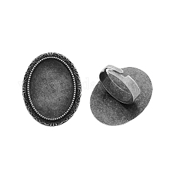 Vintage base anillo de hierro componentes del anillo de dedo de acero, sin plomo y cadmio, plata antigua, 17x5mm, bandeja ovalada: 25x18 mm
