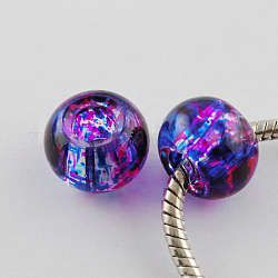 Perles de verre imprimées par pulvérisation, Perles avec un grand trou   , rondelle, bleu minuit, 15x10mm, Trou: 5.5~6mm