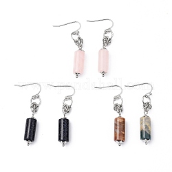 Natural Gemstone Dangle Earrings, with 304 Stainless Steel Earring Hooks, Column, Stainless Steel Color, 49mm, Pin: 0.7mm