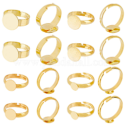 HOBBIESAY 80Pcs 4 Styles Brass Round Pad Ring Settings Golden Adjustable Blank Ring Base Findings Nummular Flat Ring Pad Open Blank Rings for Handcraft Finger Rings Making Tray 6-12mm